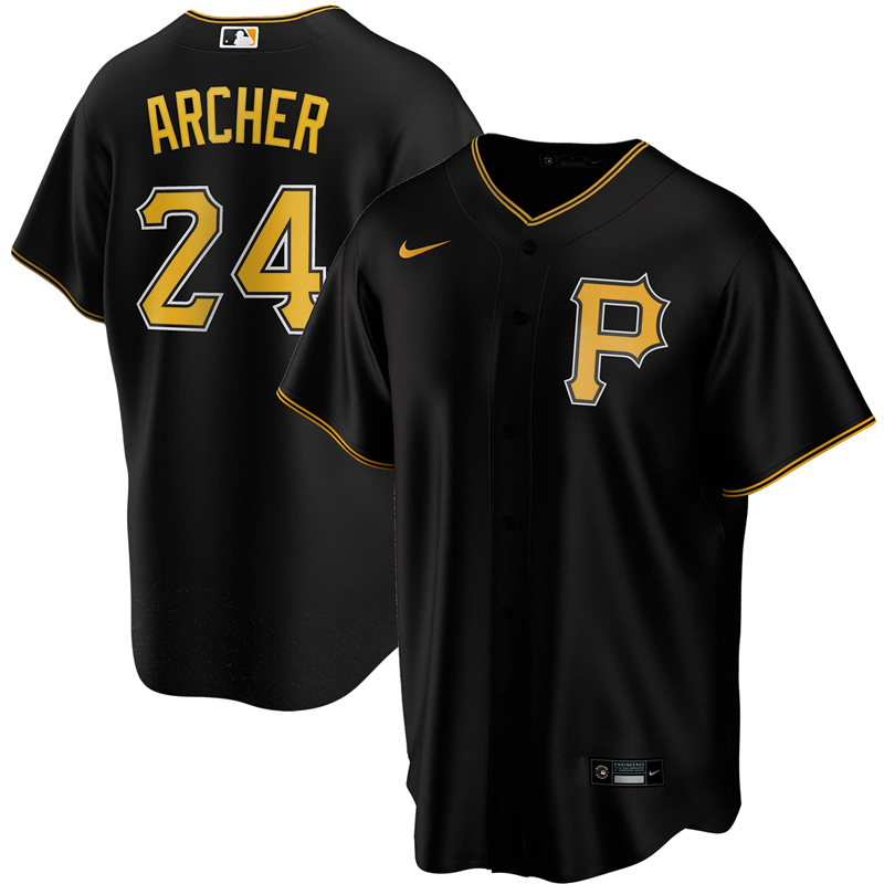 2020 MLB Men Pittsburgh Pirates #24 Chris Archer Nike Black Alternate 2020 Replica Player Jersey 1